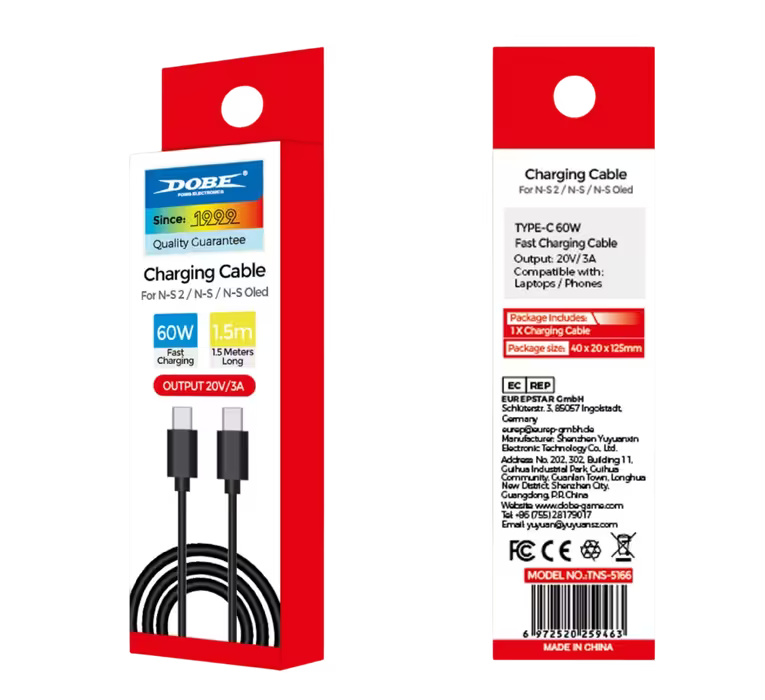 Dobe TNS-5166 Type-C Charging Cable 60W PD for Switch 2 - 1.5M