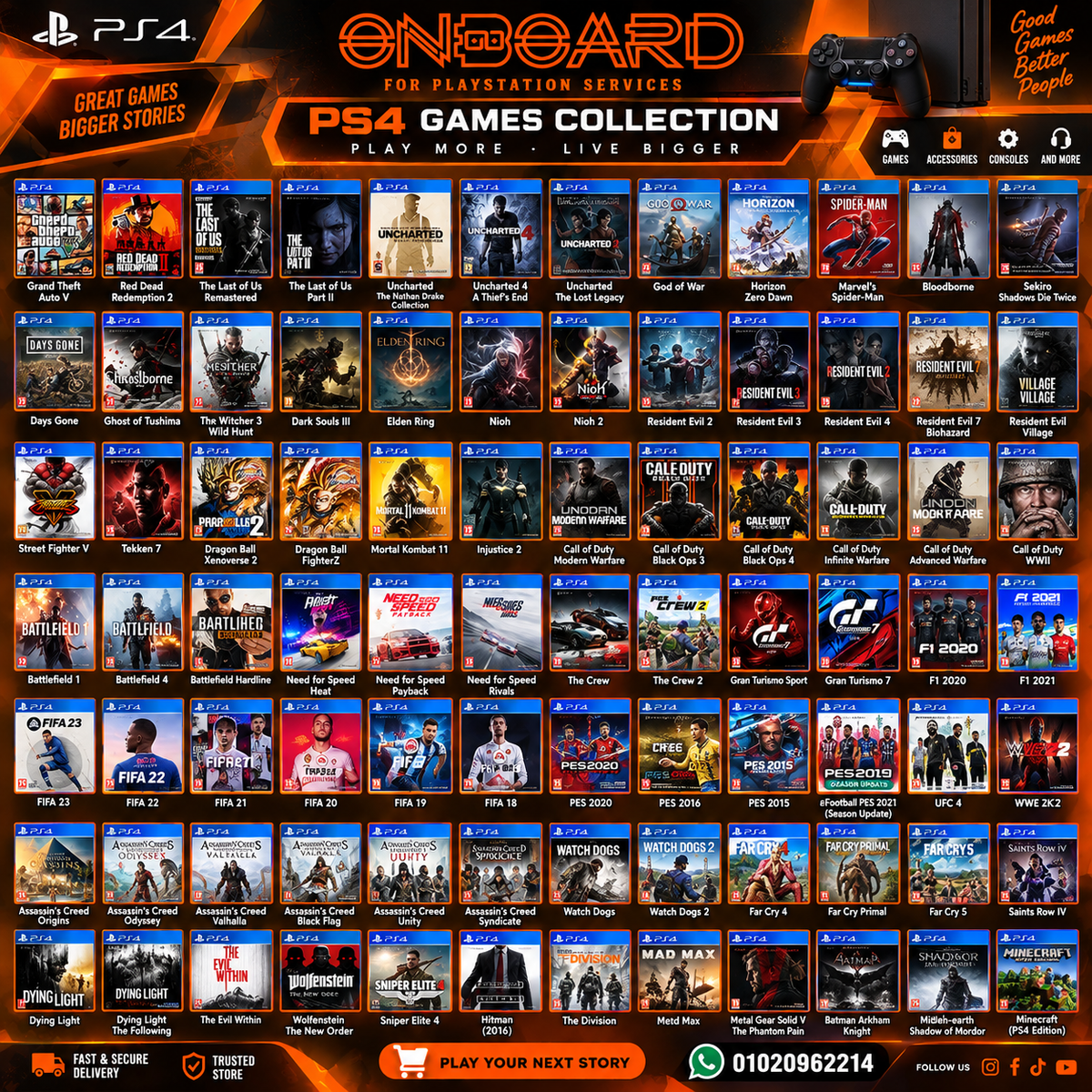 BUNDLE - PS4 FAT USED - LIKE NEW قابل للتهكير + All games of your choice