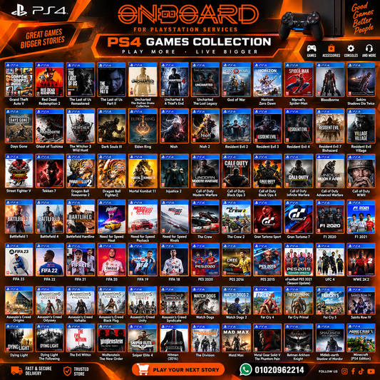 BUNDLE - PS4 FAT USED - LIKE NEW قابل للتهكير + All games of your choice