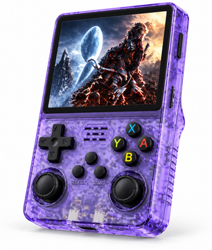 R36S Retro Handheld Game Console – 64GB Transparent Purple