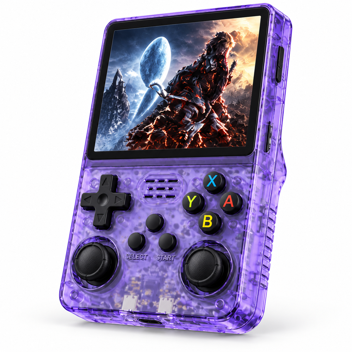 R36S Retro Handheld Game Console – 64GB Transparent Purple