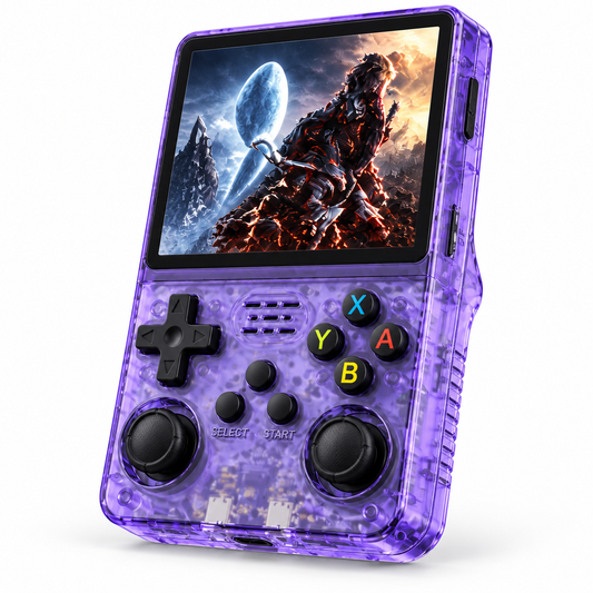 R36S Retro Handheld Game Console – 64GB Transparent Purple
