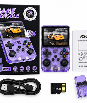 R36S Retro Handheld Game Console – 16GB Transparent Purple