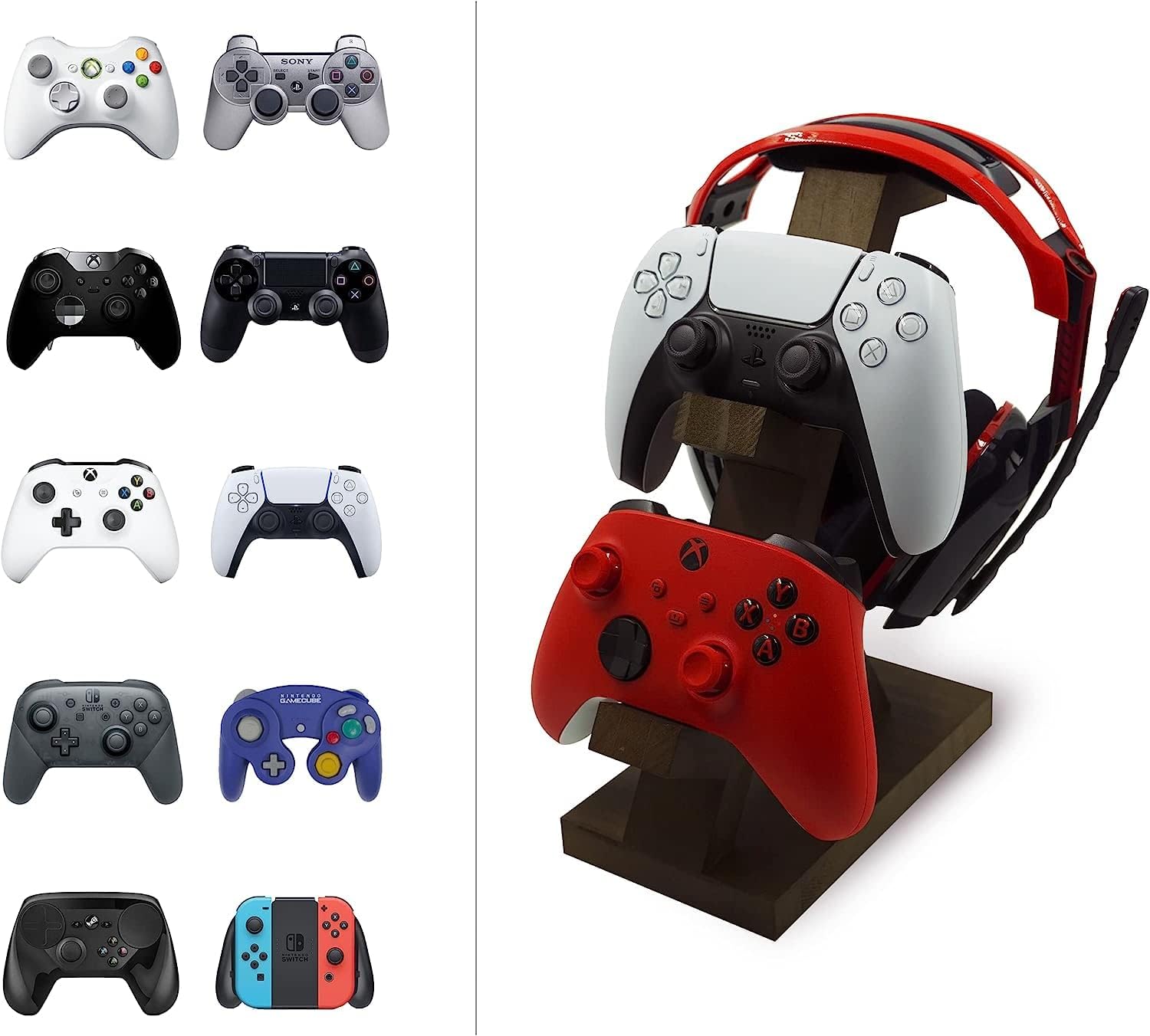 Wooden Controller Stand with Headphone Holder -  for ps - xbox - switch