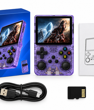 R36S Retro Handheld Game Console – 64GB Transparent Purple