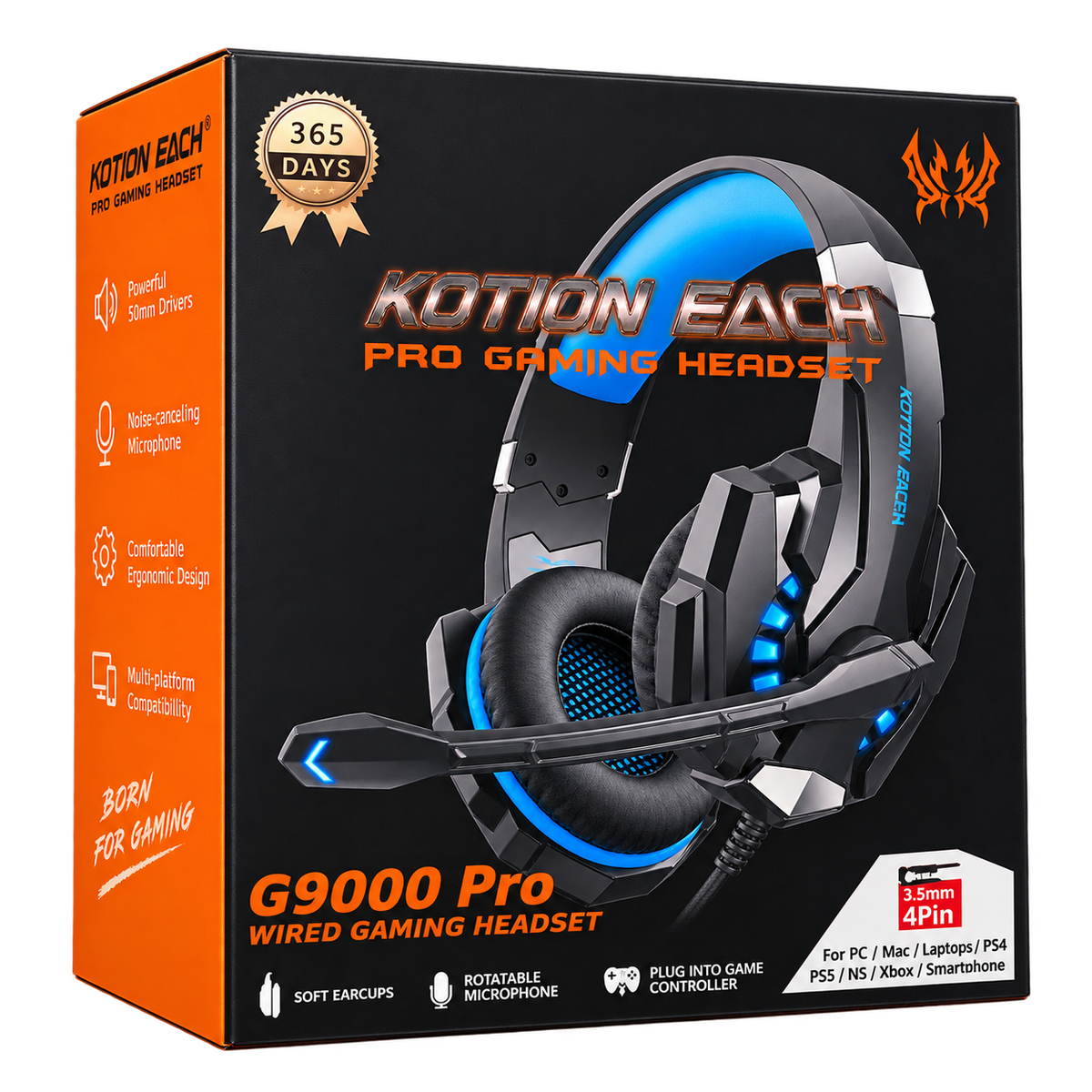 KOTION EACH G9000 Pro Wired Gaming Headset – Black & Blue