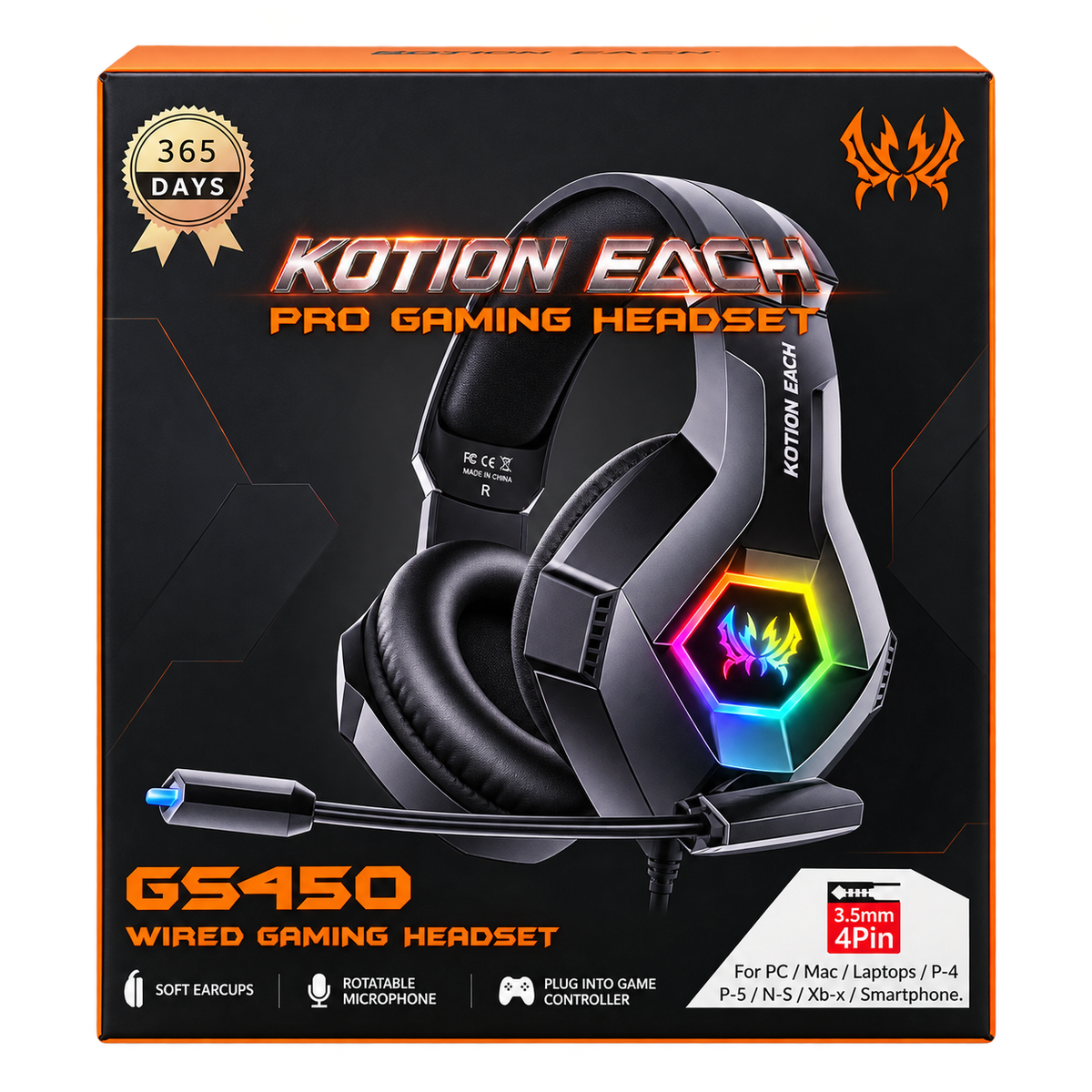 KOTION EACH GS450 Wired Gaming Headset – RGB Black