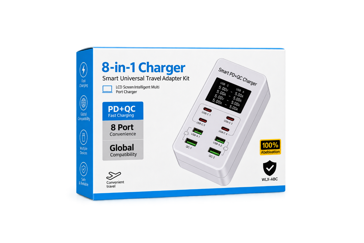 8-in-1 Smart PD+QC Charger with LCD Display