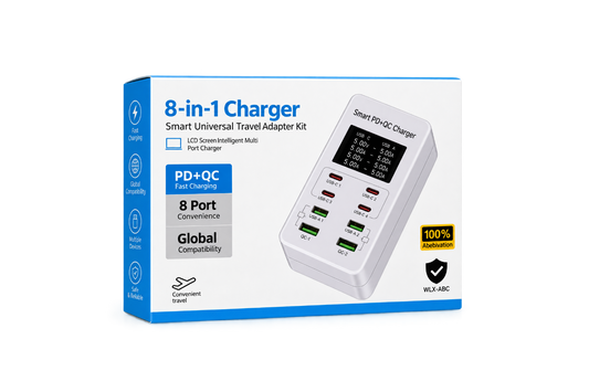8-in-1 Smart PD+QC Charger with LCD Display
