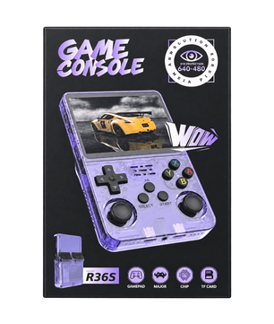R36S Retro Handheld Game Console – 16GB Transparent Purple
