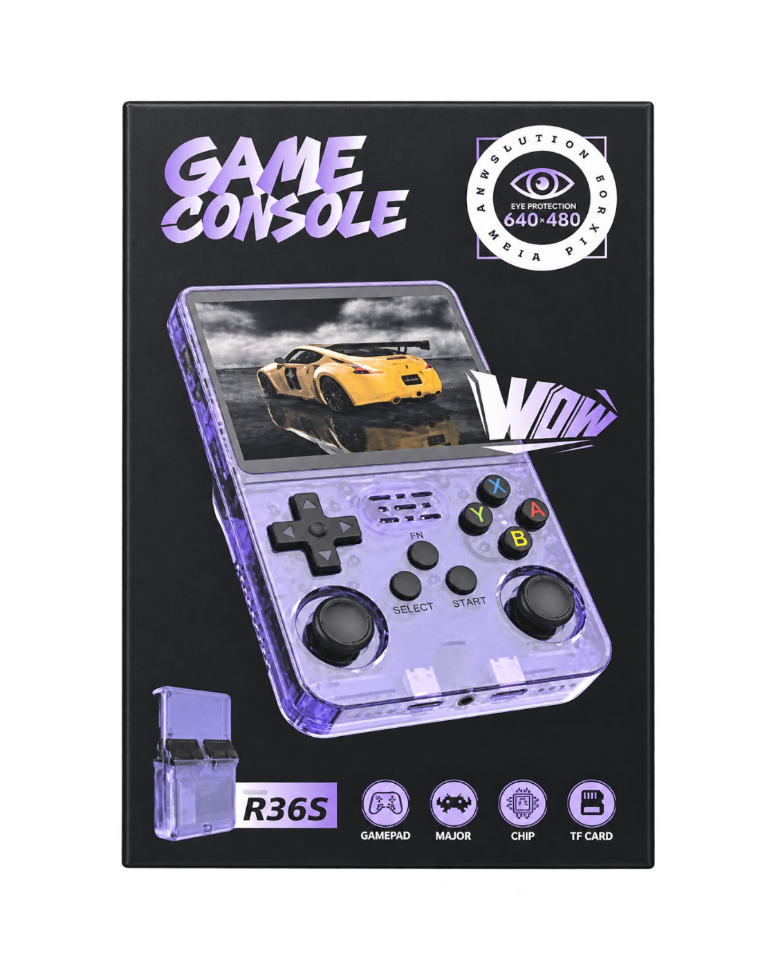R36S Retro Handheld Game Console – 16GB Transparent Purple