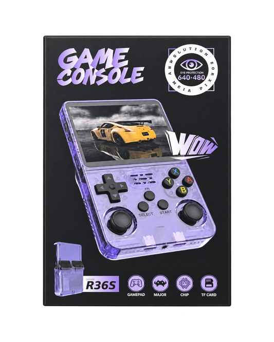 R36S Retro Handheld Game Console – 16GB Transparent Purple